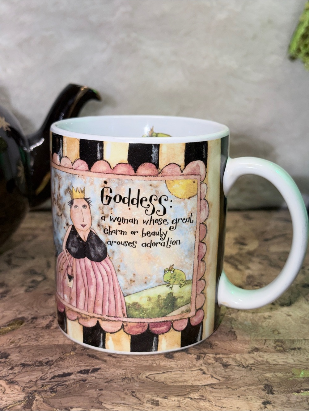 Vintage Dark Brown & Gold Star Teapot with Cute Goddess Mug 🍵 - Picture 3 of 7